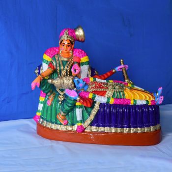 Sri Lakshmi sametha Mahavishnu Ananthasayana colored clay statue - Medium