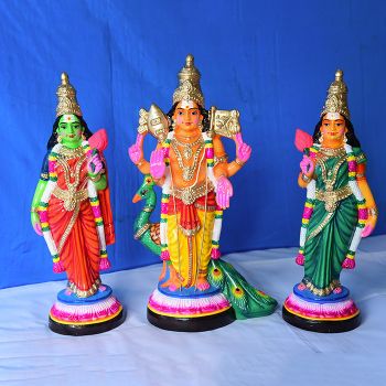 Sri Valli Devasena sametha Subramanya swamy clay doll set - Medium