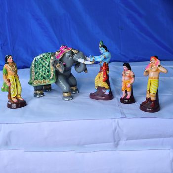 Mighty Krishna with Kuvalayapida the elephant-Medium
